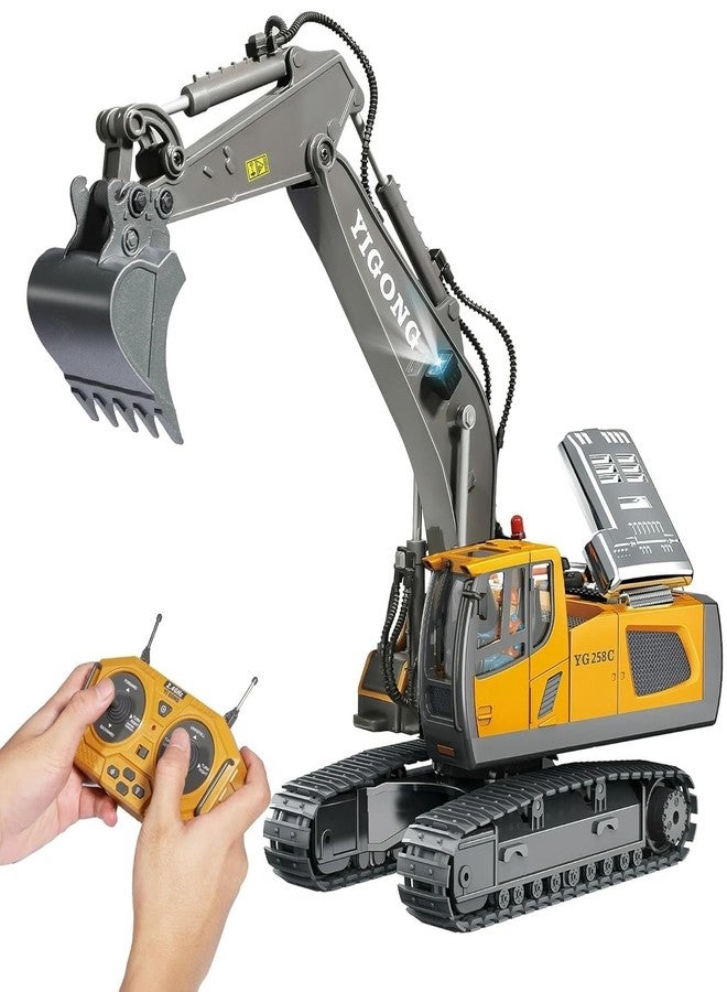 Junona Remote Control Excavator Toy 11 Channel RC Excavator Truck Toys 1/20 Scale 2.4Ghz Construction Vehicles with Metal Shovel 680° Rotation Lights and Sounds for Kids Boys Age 4-7 8 9 10 Year Old. - Image 1
